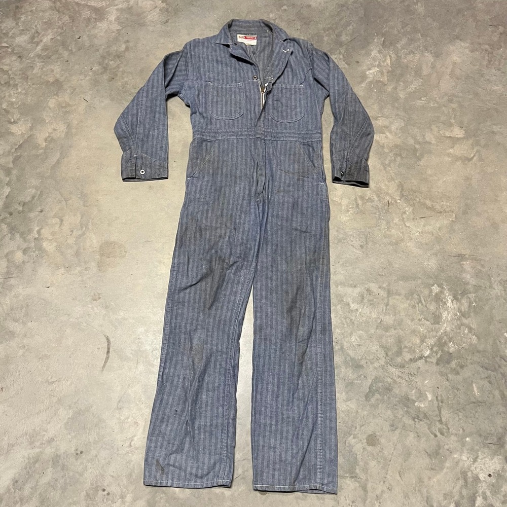 Vintage Cleveland Work Wear Herringbone Twill Coveralls Blue Cotton USA Size 36